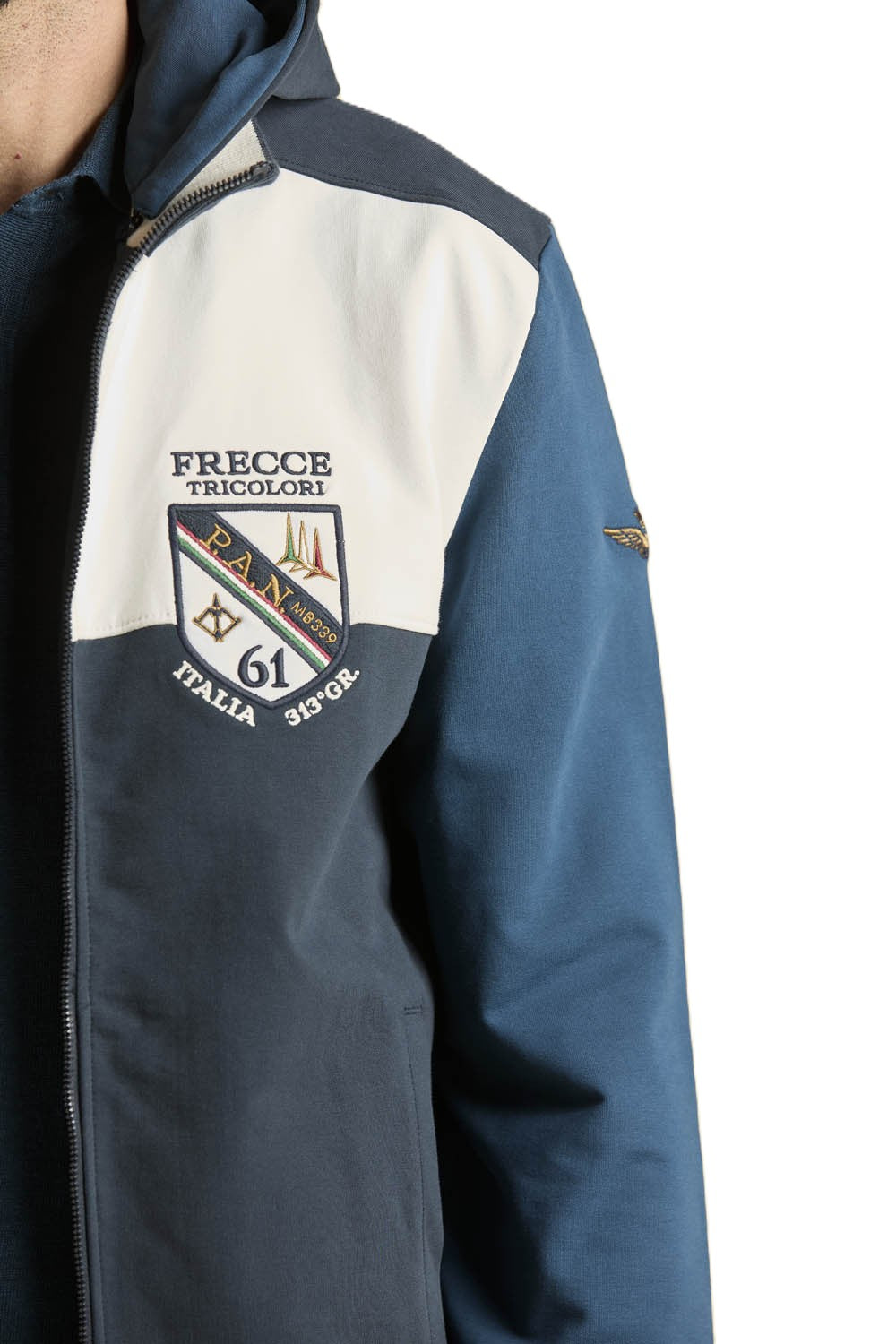 Aeronautica Militare Felpa FE2096 Titanio blu Frecce Tricolori con cappuccio removibile