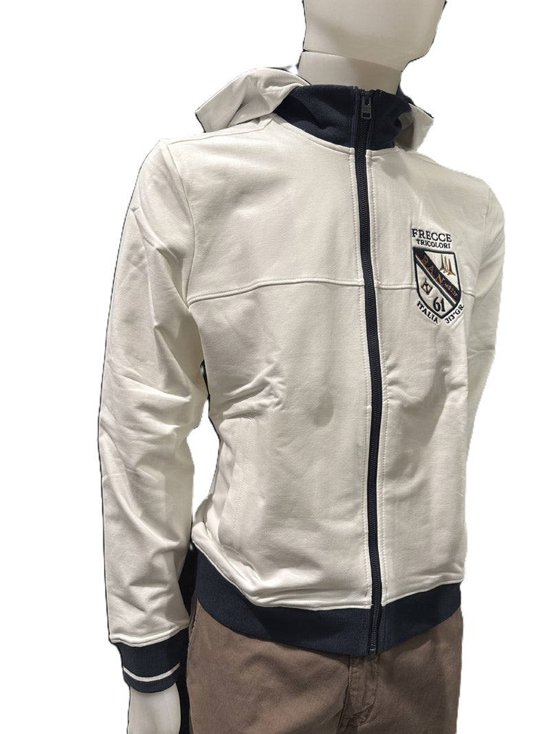 Aeronautica Militare Felpa FE2096 Bianco Frecce Tricolori con cappuccio removibile