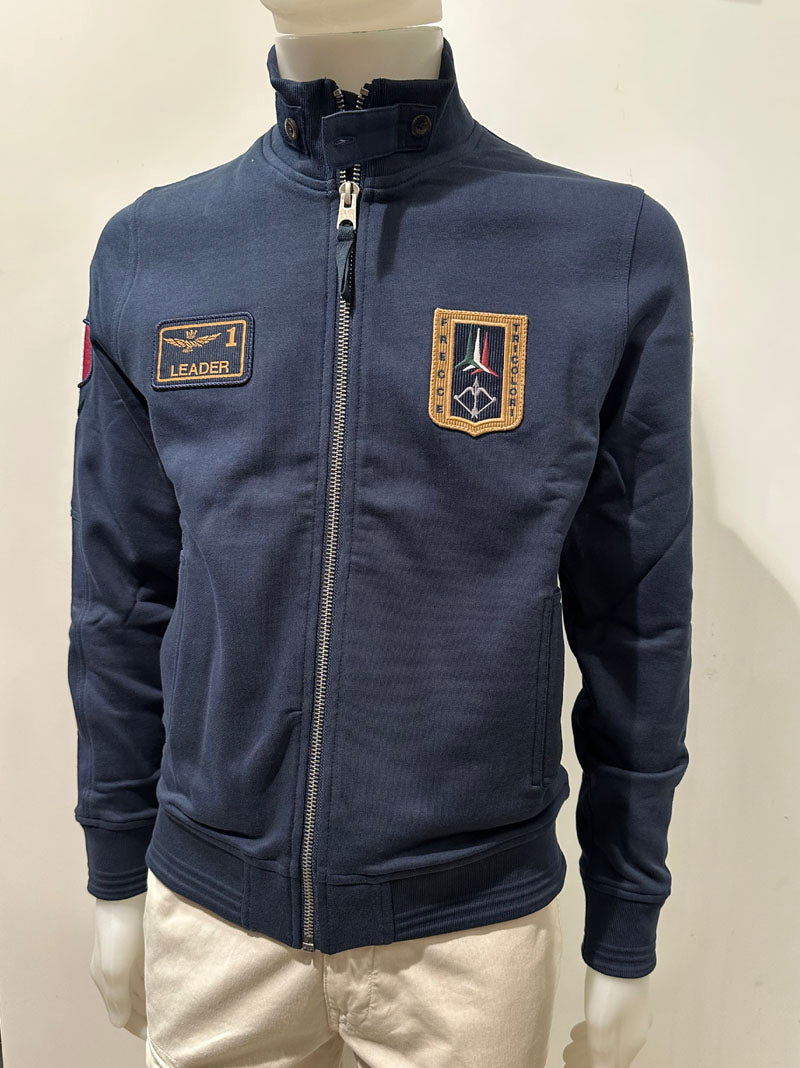 Aeronautica Militare Felpa Full-Zip FE2102 Blu navy con patch Frecce Tricolori