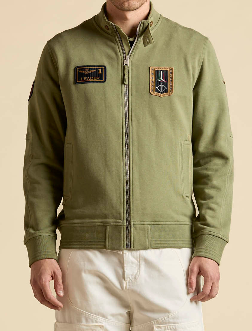 Aeronautica Militare Felpa Full-Zip FE2102 Verde con patch Frecce Tricolori