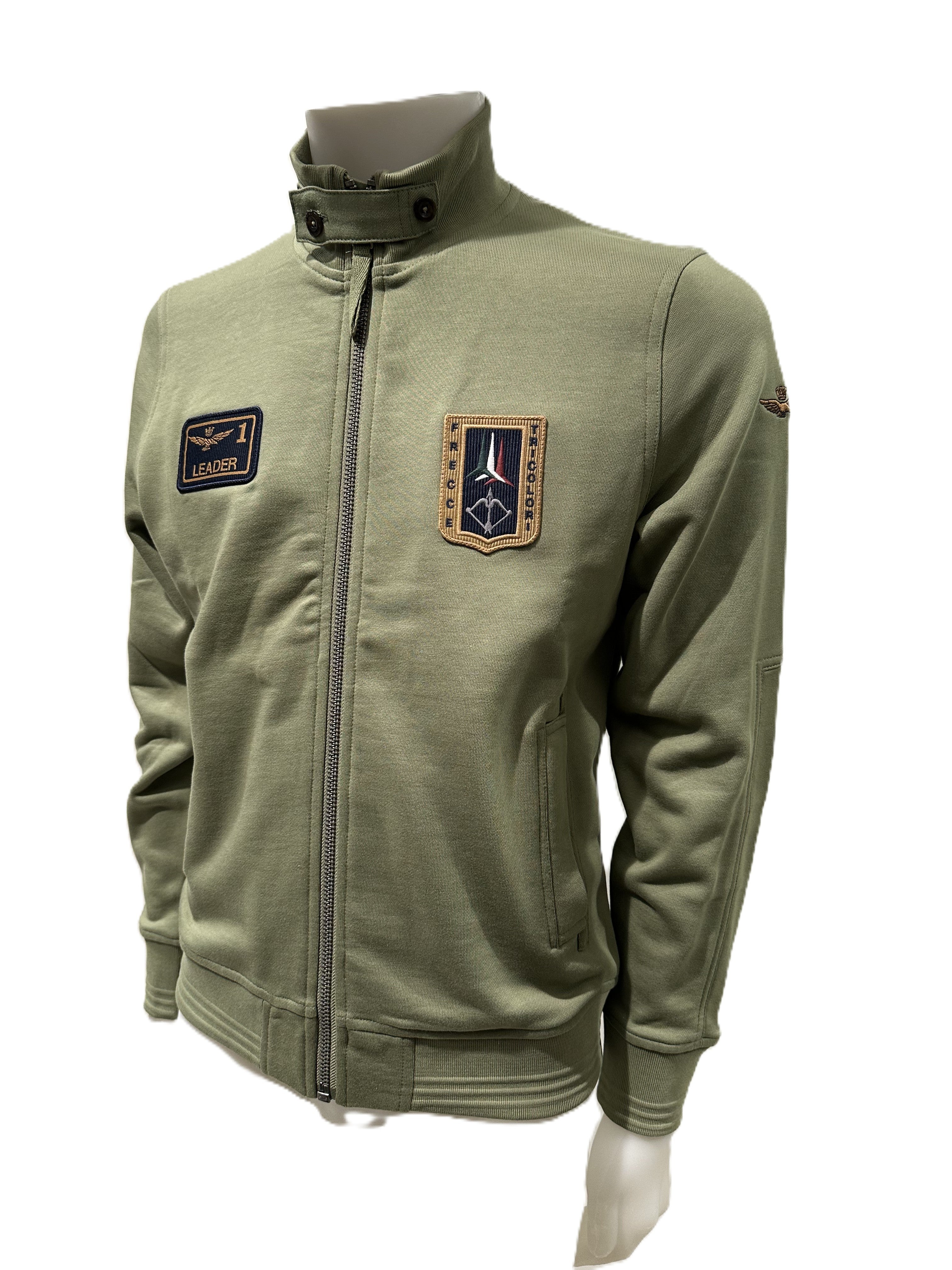 Aeronautica Militare Felpa Full-Zip FE2102 Verde con patch Frecce Tricolori