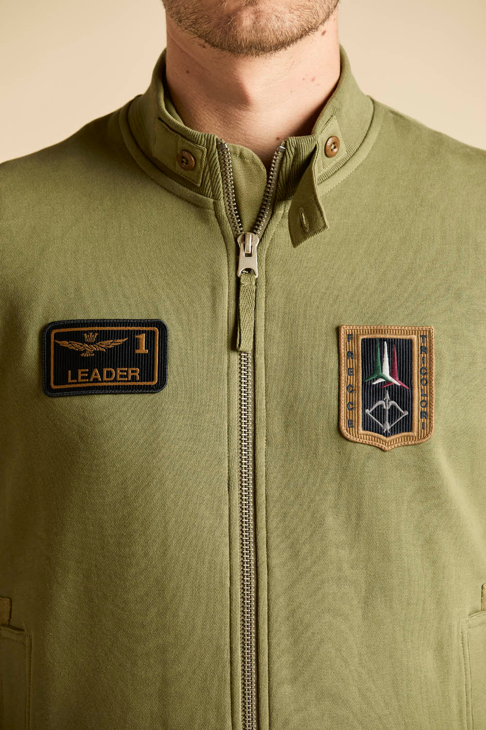 Aeronautica Militare Felpa Full-Zip FE2102 Verde con patch Frecce Tricolori