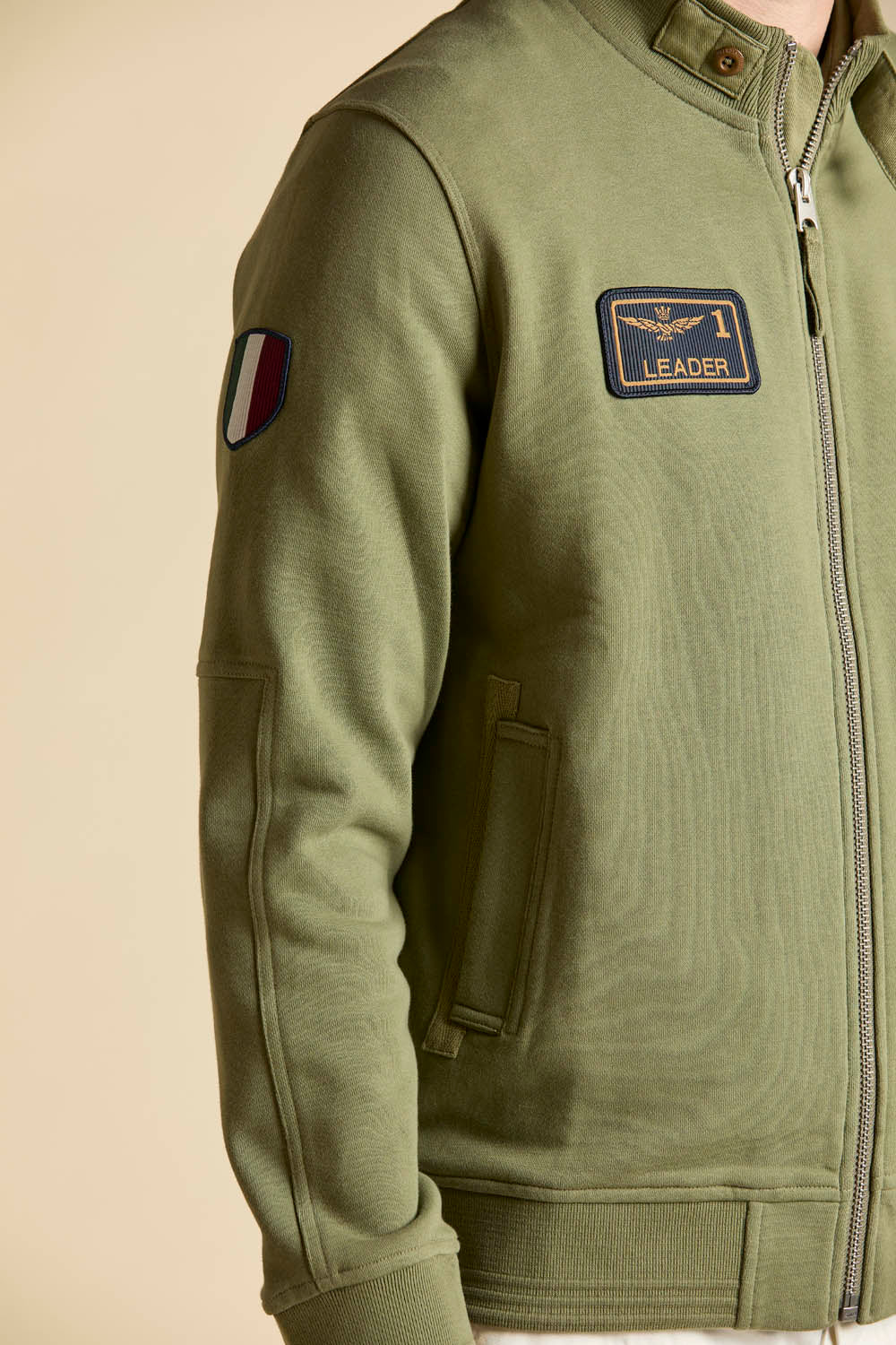 Aeronautica Militare Felpa Full-Zip FE2102 Verde con patch Frecce Tricolori