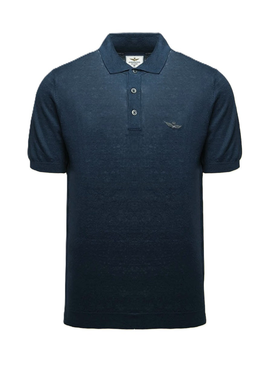 Aeronautica Militare Polo in Maglia di Lino MA1625 Titan blu