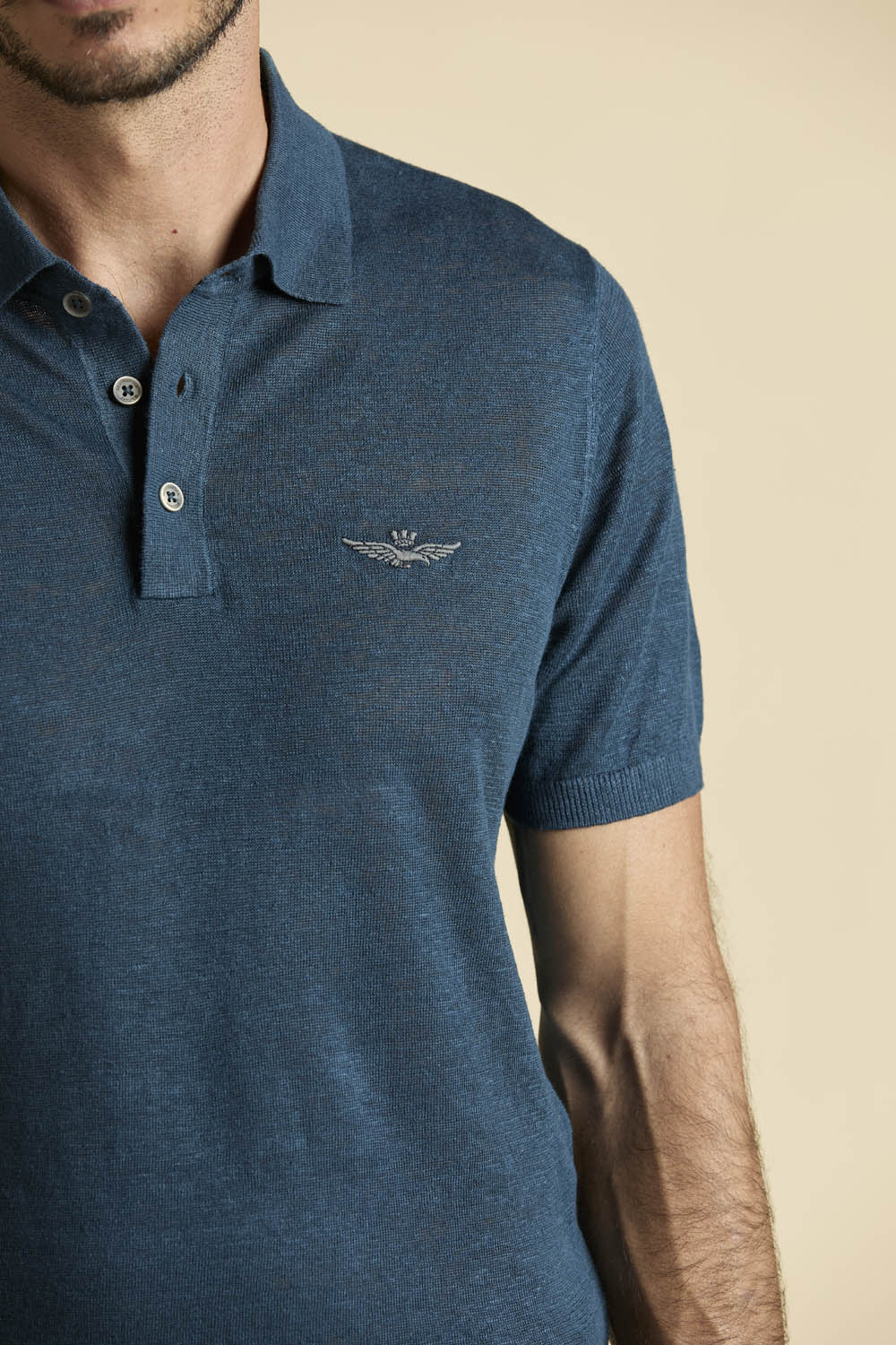 Aeronautica Militare Polo in Maglia di Lino MA1625 Titan blu