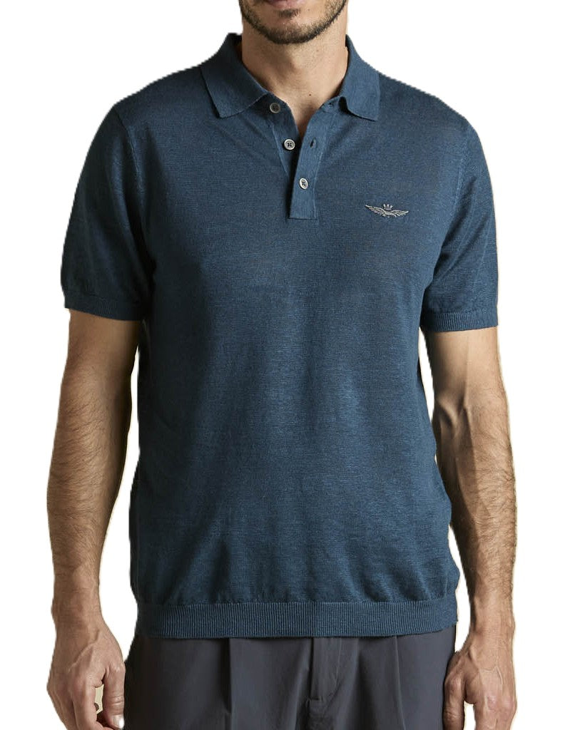 Aeronautica Militare Polo in Maglia di Lino MA1625 Titan blu