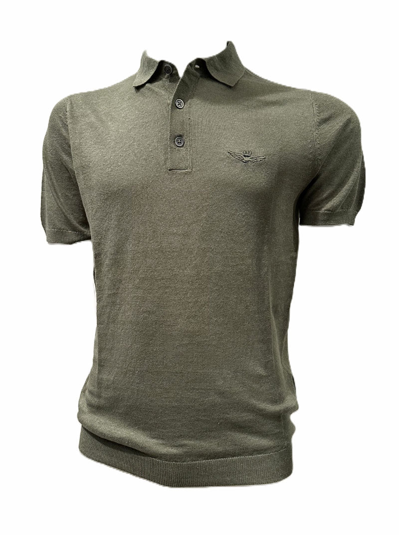 Aeronautica Militare Polo in Maglia di Lino MA1625 Verde
