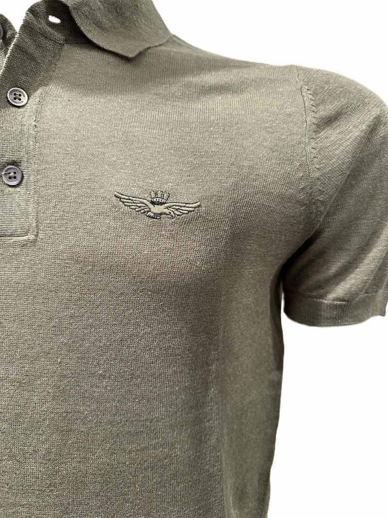 Aeronautica Militare Polo in Maglia di Lino MA1625 Verde
