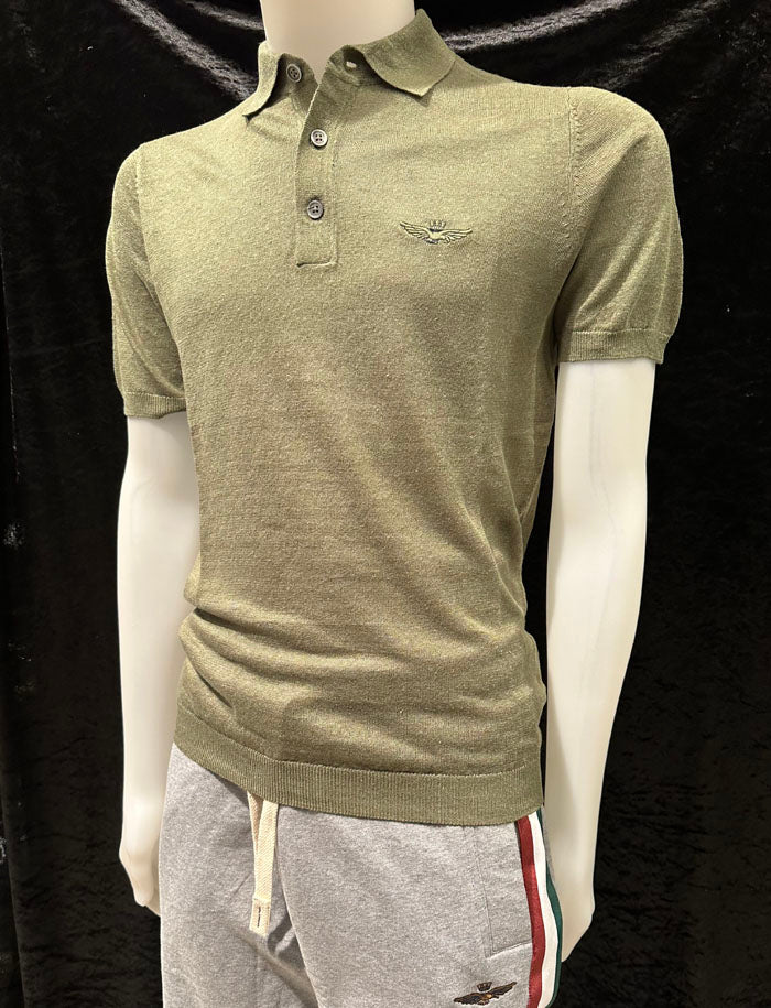 Aeronautica Militare Polo in Maglia di Lino MA1625 Verde
