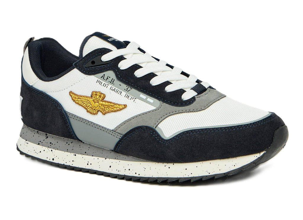Aeronautica Militare Scarpe SC0288-94744 Blu-Bianco Sneakers con Patch AM 261SC0288UCT03545