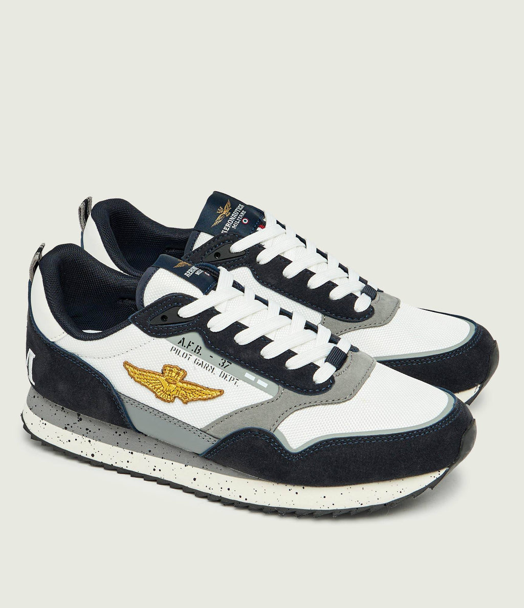 Aeronautica Militare Scarpe SC0288-94744 Blu-Bianco Sneakers con Patch AM 261SC0288UCT03545