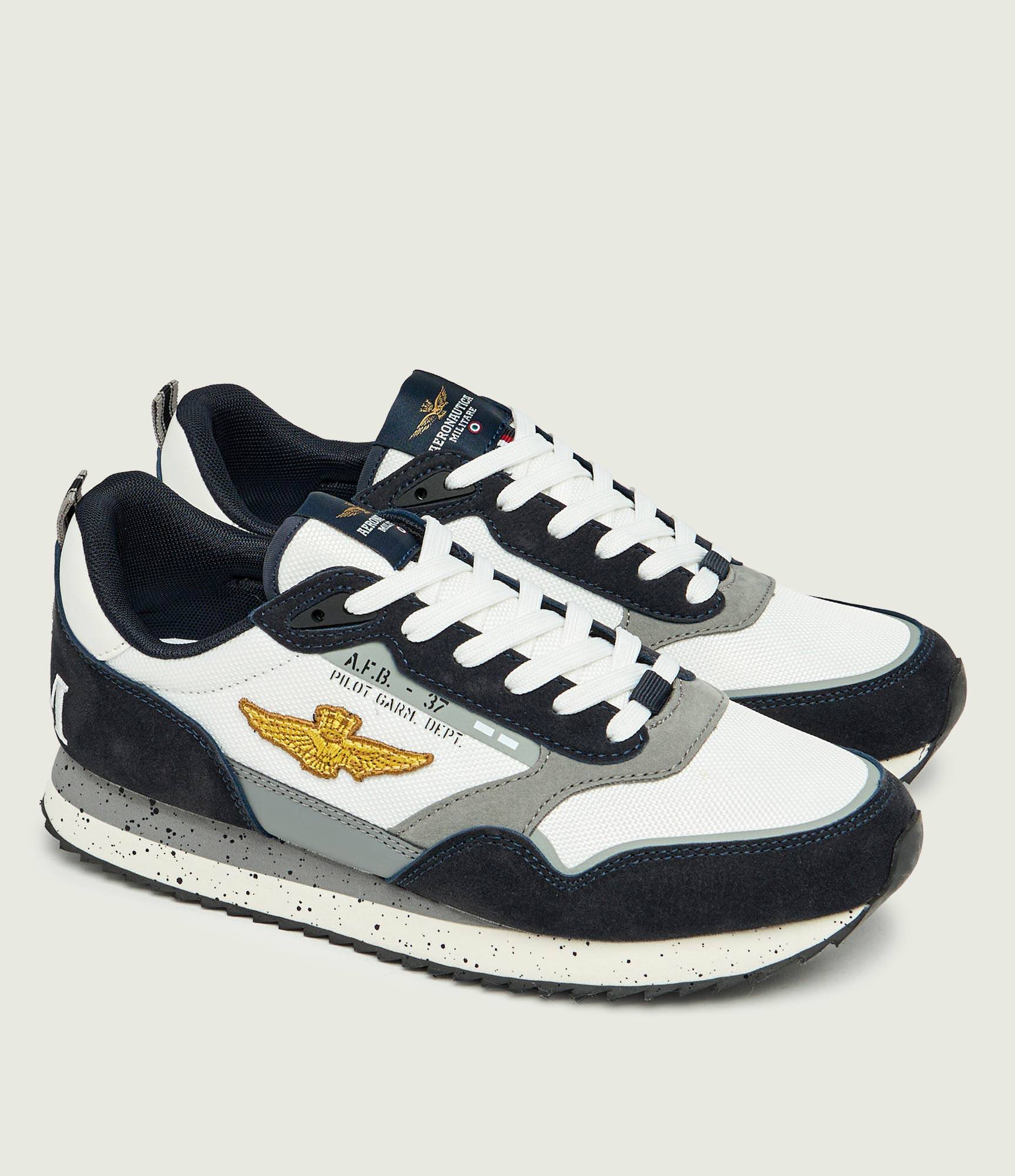 Aeronautica Militare Scarpe SC0288-94744 Blu-Bianco Sneakers con Patch AM 261SC0288UCT03545