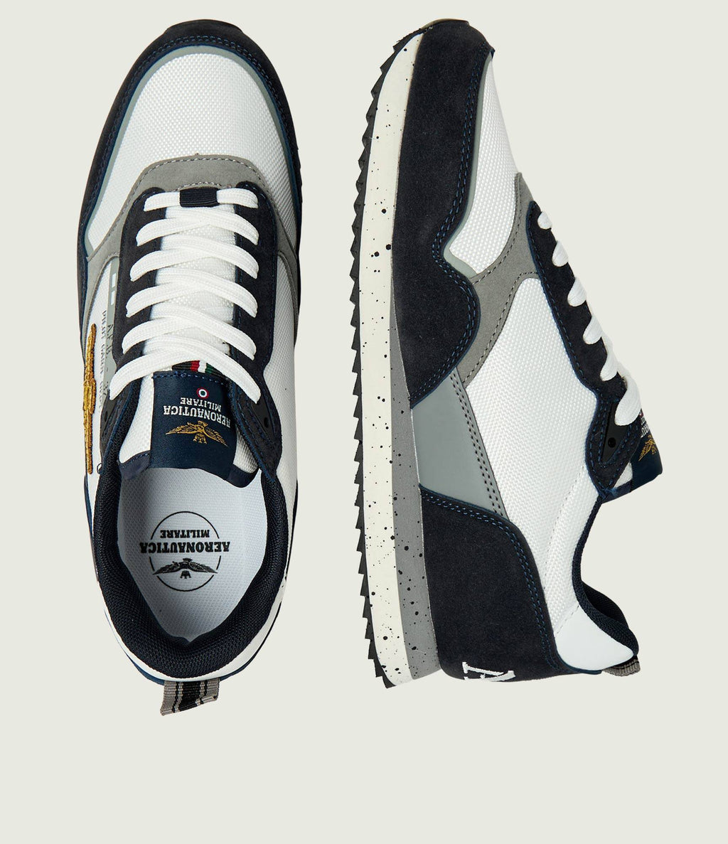 Aeronautica Militare Scarpe SC0288-94744 Blu-Bianco Sneakers con Patch AM 261SC0288UCT03545